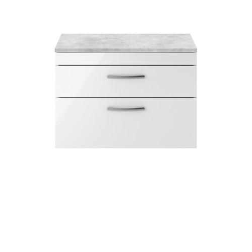 Nuie Athena Gloss White 800mm Wall Hung 2 Drawer Vanity Unit with Bellato Grey Laminate Worktop - ATH069LBG Front View