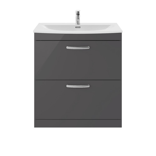 Nuie Athena Gloss Grey 800mm 2 Drawer Vanity Unit with 30mm Profile Curved Basin - ATH079G Front View