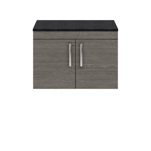 Nuie Athena Brown Grey Avola 800mm Wall Hung 2 Door Vanity Unit with Sparkling Black Laminate Worktop - ATH100LSB Front View