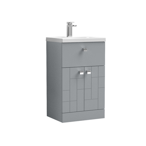 Nuie Blocks Satin Grey 500mm 2 Door and 1 Drawer Vanity Unit with 40mm Profile Basin - BLO204D Front View