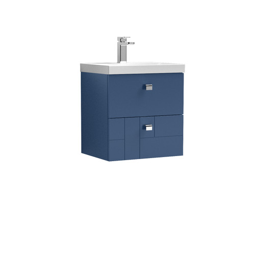 Nuie Blocks Satin Blue 500mm Wall Hung 2 Drawer Vanity Unit with 50mm Profile Basin - BLO305D Front View