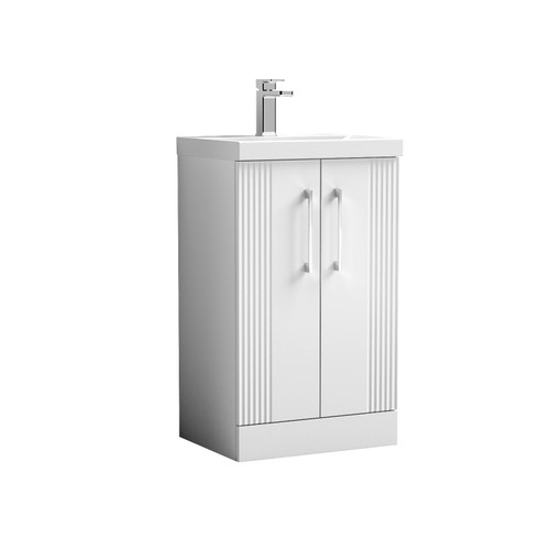 Nuie Deco Satin White 500mm 2 Door Vanity Unit with 50mm Profile Basin - DPF123D Front View