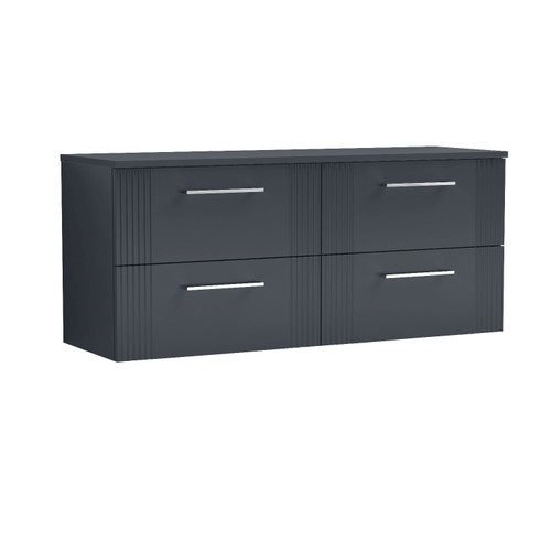 Nuie Deco Satin Anthracite 1200mm Wall Hung 4 Drawer Vanity Unit with Worktop - DPF1493W2 Front View