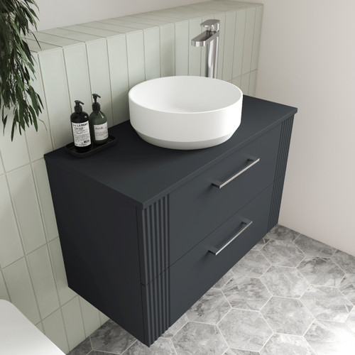 Nuie Deco Satin Anthracite 800mm Wall Hung Single Drawer Vanity Unit with Worktop - DPF1496W Alternative View