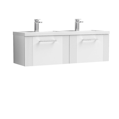 Nuie Deco Satin White 1200mm Wall Hung 2 Drawer Vanity Unit with Double Basin - DPF194C Front View