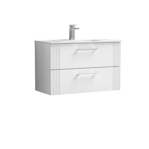 Nuie Deco Satin White 800mm Wall Hung 2 Drawer Vanity Unit with 18mm Profile Basin - DPF195B Front View