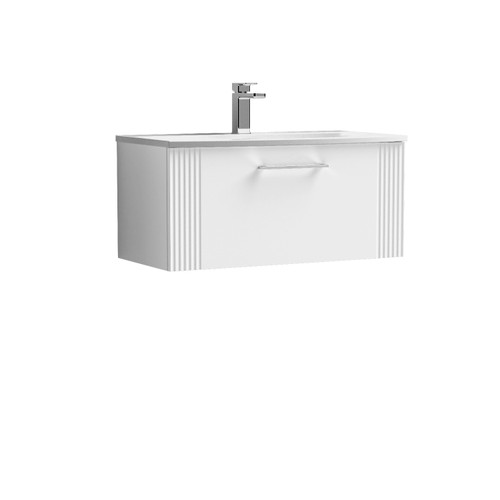 Nuie Deco Satin White 800mm Wall Hung Single Drawer Vanity Unit with 30mm Curved Profile Basin - DPF196G Front View