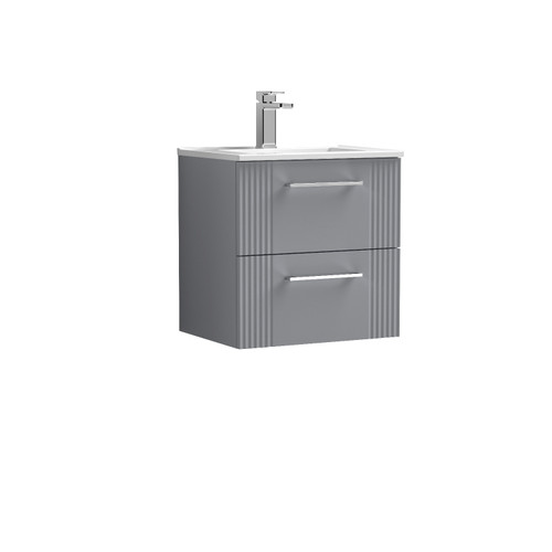 Nuie Deco Satin Grey 500mm Wall Hung 2 Drawer Vanity Unit with 18mm Profile Basin - DPF292B Front View