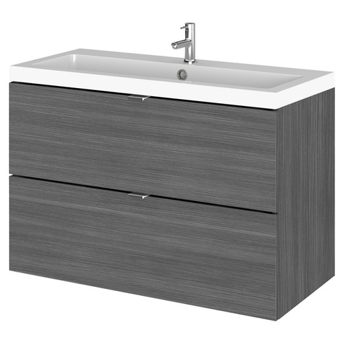 Hudson Reed Fusion Anthracite Woodgrain 800mm Wall Hung Full Depth 2 Drawer Vanity Unit with Basin - CBI531 Main Image