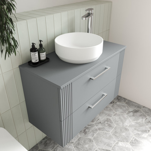 Nuie Deco Satin Grey 600mm Wall Hung 2 Drawer Vanity Unit with Worktop - DPF293W Alternative View