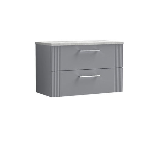 Nuie Deco Satin Grey 800mm Wall Hung 2 Drawer Vanity Unit with Bellato Grey Laminate Worktop - DPF295LBG Front View