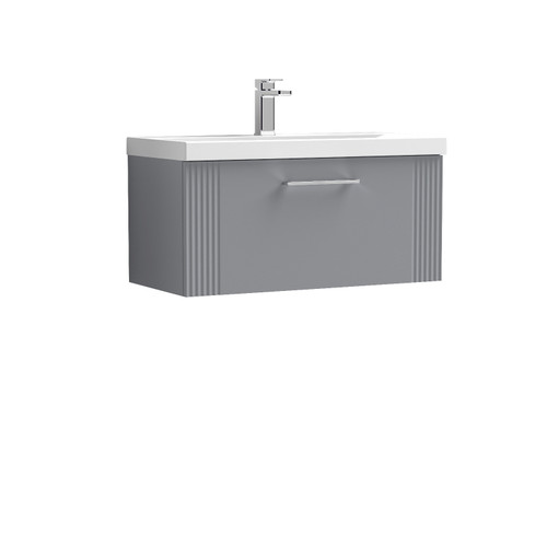 Nuie Deco Satin Grey 800mm Wall Hung Single Drawer Vanity Unit with 40mm Profile Basin - DPF296A Front View