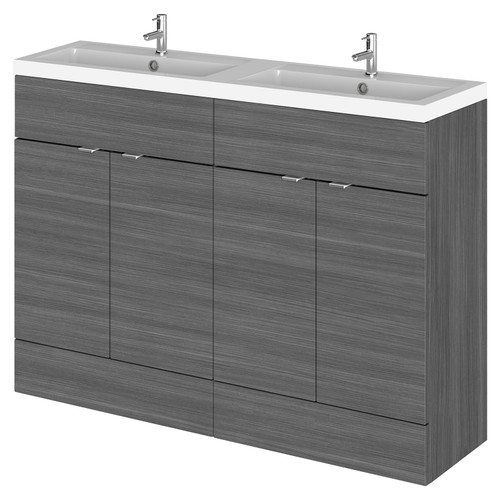 Hudson Reed Fusion Anthracite Woodgrain 1200mm Full Depth 4 Door Vanity Unit with Double Basin - CBI534 Main Image