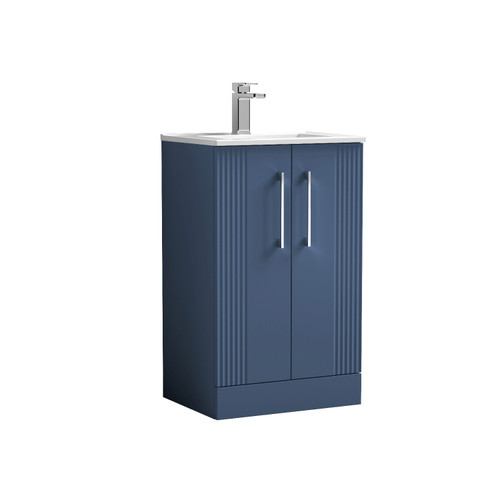 Nuie Deco Satin Blue 500mm 2 Door Vanity Unit with 18mm Profile Basin - DPF323B Front View