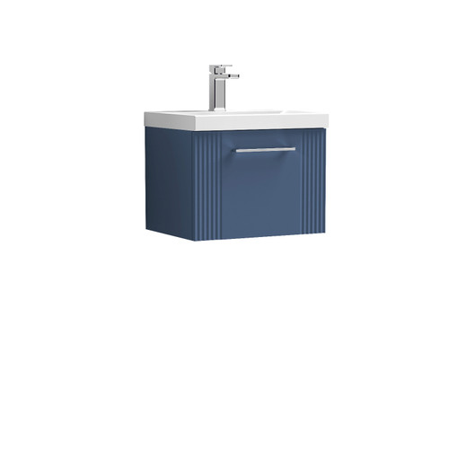 Nuie Deco Satin Blue 500mm Wall Hung Single Drawer Vanity Unit with 40mm Profile Basin - DPF391A Front View