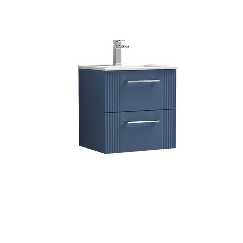 Nuie Deco Satin Blue 500mm Wall Hung 2 Drawer Vanity Unit with 18mm Profile Basin - DPF392B Front View