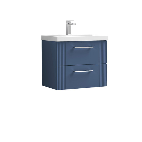 Nuie Deco Satin Blue 600mm Wall Hung 2 Drawer Vanity Unit with 50mm Profile Basin - DPF393D Front View