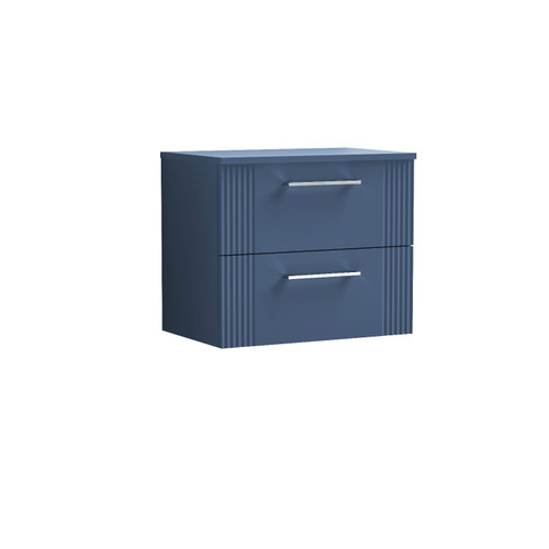 Nuie Deco Satin Blue 600mm Wall Hung 2 Drawer Vanity Unit with Worktop - DPF393W Front View