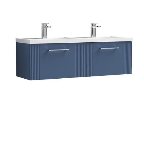 Nuie Deco Satin Blue 1200mm Wall Hung 2 Drawer Vanity Unit with Double Basin - DPF394C Front View