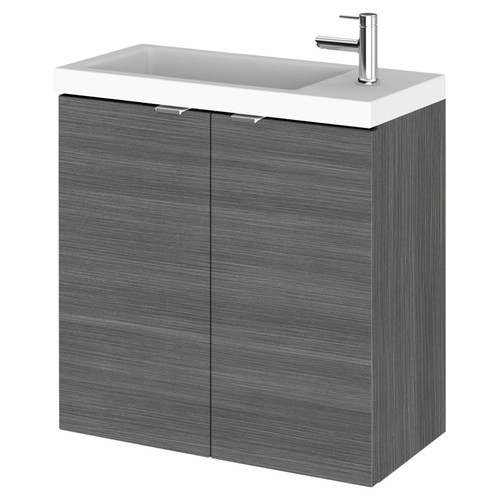 Hudson Reed Fusion Anthracite Woodgrain 500mm Wall Hung Slimline 2 Door Vanity Unit with Basin - CBI538 Main Image