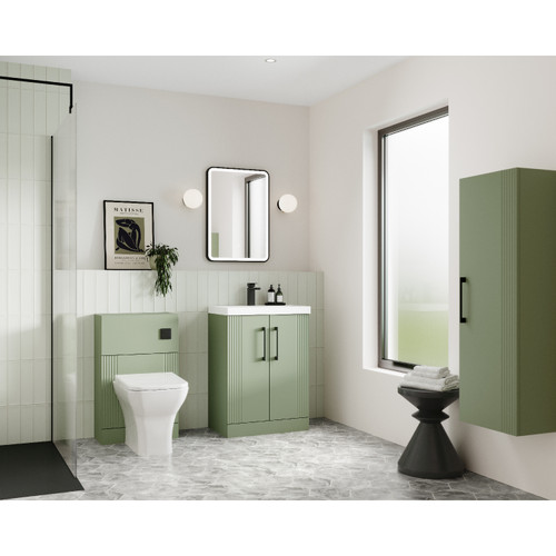 Nuie Deco Satin Green 600mm 2 Door Vanity Unit with 18mm Profile Basin - DPF825B Alternative View