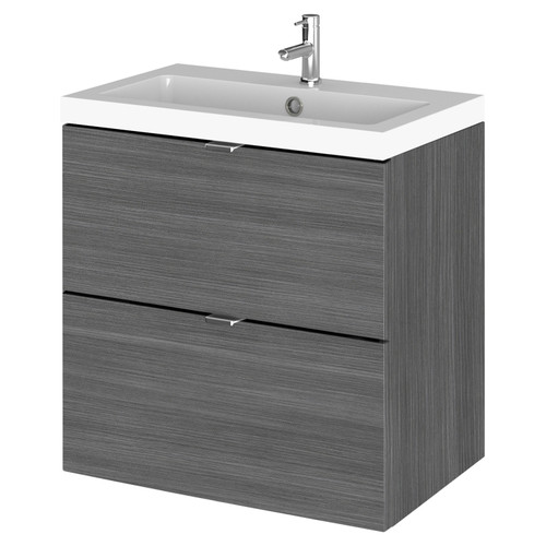 Hudson Reed Fusion Anthracite Woodgrain 500mm Wall Hung Full Depth 2 Drawer Vanity Unit with Basin - CBI541 Main Image