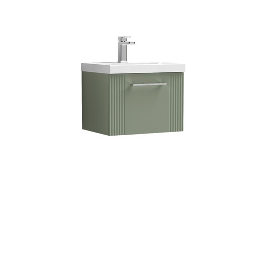 Nuie Deco Satin Green 500mm Wall Hung Single Drawer Vanity Unit with 50mm Profile Basin - DPF891D Front View