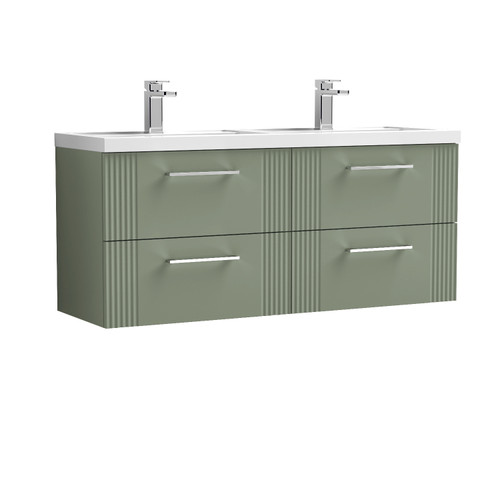 Nuie Deco Satin Green 1200mm Wall Hung 4 Drawer Vanity Unit with Double Basin - DPF893C Front View