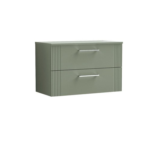 Nuie Deco Satin Green 800mm Wall Hung 2 Drawer Vanity Unit with Worktop - DPF895W Front View