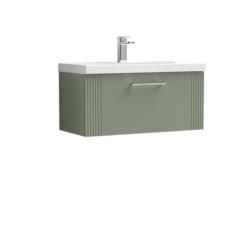 Nuie Deco Satin Green 800mm Wall Hung Single Drawer Vanity Unit with 40mm Profile Basin - DPF896A Front View