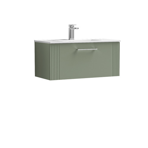 Nuie Deco Satin Green 800mm Wall Hung Single Drawer Vanity Unit with 18mm Profile Basin - DPF896B Front View