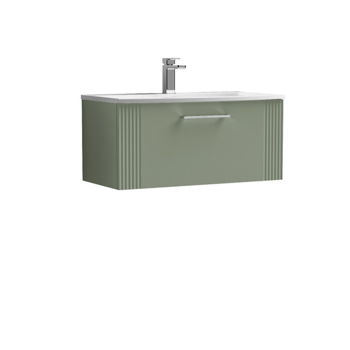 Nuie Deco Satin Green 800mm Wall Hung Single Drawer Vanity Unit with 30mm Curved Profile Basin - DPF896G Front View