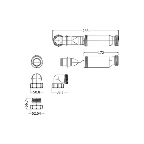 Nuie White In Line One Way Waste Trap For Furniture Basins - E323 Dimensions