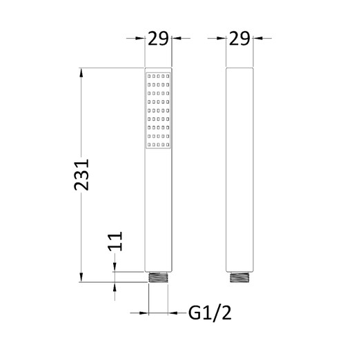 Nuie Matt Black Minimalist Square Shower Handset - HO410 Dimensions