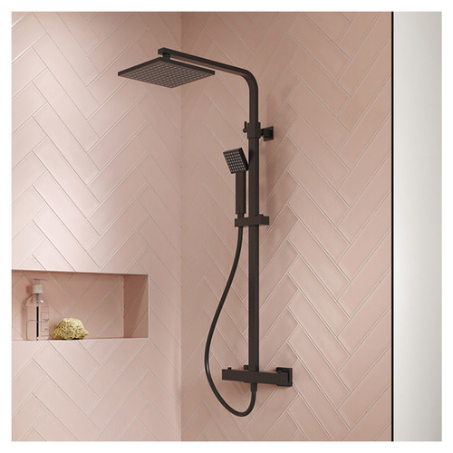 Nuie Matt Black Thermostatic Shower Bar Valve and Rigid Riser Shower Kit with Square Head- JTY486 Alternative View