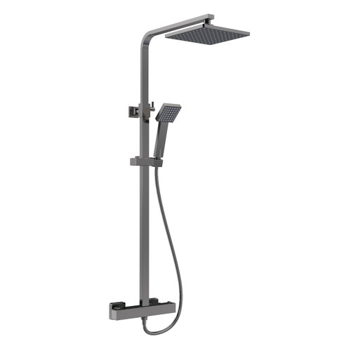 Nuie Brushed Gunmetal Thermostatic Shower Bar Valve and Rigid Riser Shower Kit with Square Head- JTY786 Front View