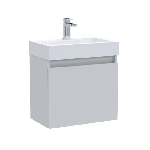 Nuie Merit Gloss Grey Mist 500mm Single Door Wall Hung Vanity Unit and Basin - MER019 Front View