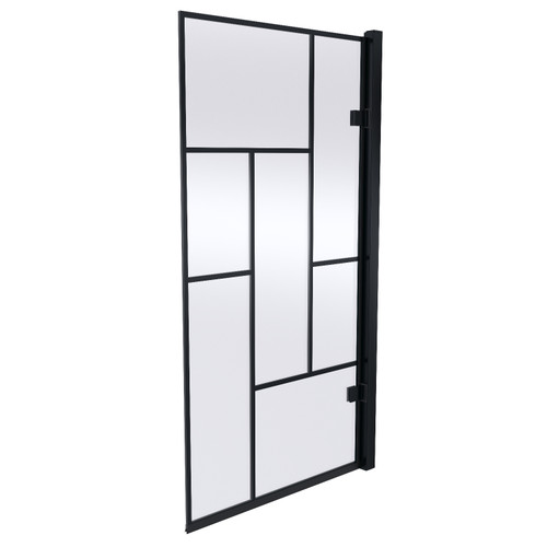 Nuie Square Block Matt Black Framed Hinged Bath Screen - NSSQ7BB Front View