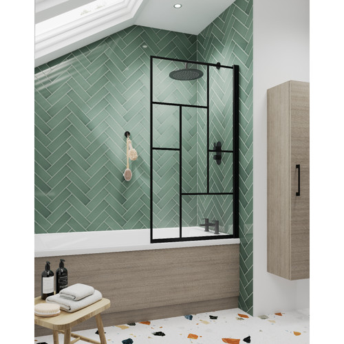 Nuie Square Block Matt Black Framed Bath Screen - NSSQBB Viewed from a Different Angle