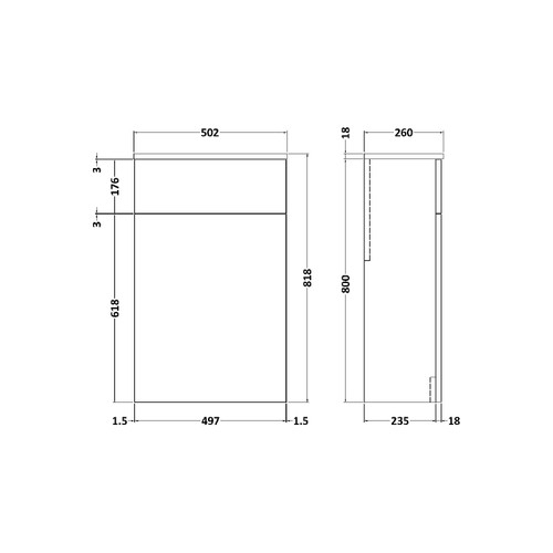 Nuie Arno Anthracite 500mm Toilet Unit - NVF541N Dimensions
