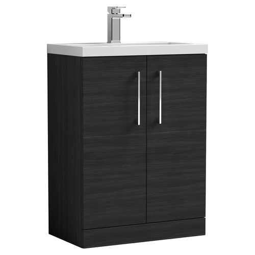 Nuie Arno Compact Charcoal Black 600mm 2 Door Wall Hung Vanity Unit and Ceramic Basin - PAL026E Main Image