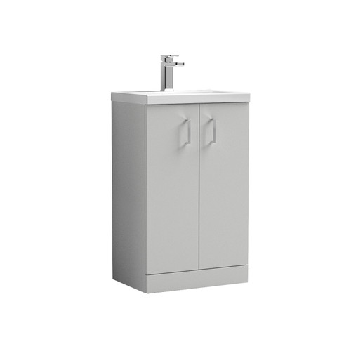 Nuie Arno Compact Gloss Grey Mist 500mm 2 Door Wall Hung Vanity Unit and Ceramic Basin - PAL103E Front View