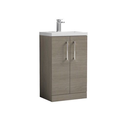 Nuie Arno Compact Solace Oak 500mm 2 Door Wall Hung Vanity Unit and Ceramic Basin - PAL122E Front View