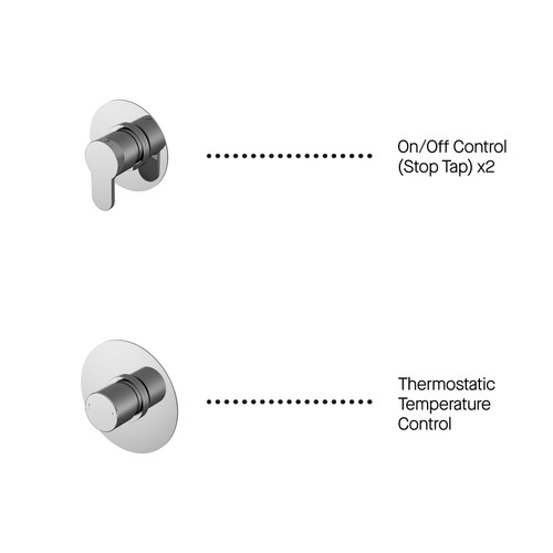 Nuie Arvan Chrome 2 Outlet Concealed Thermostatic Shower Bundle including Fixed Head with Ceiling Arm and Outlet Holder Kit - SBR131ST2 Alternative View