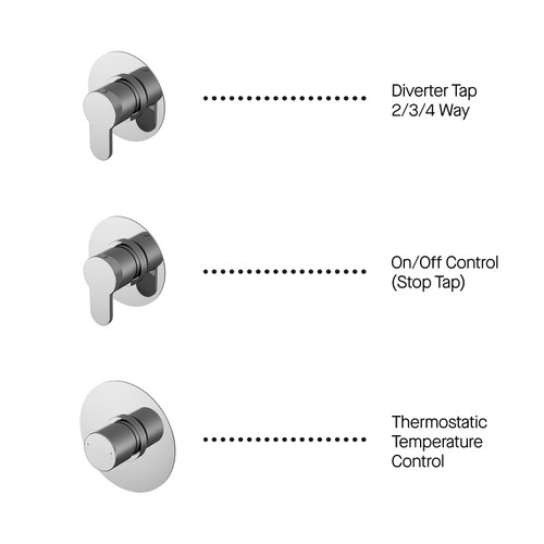 Nuie Arvan Chrome 3 Outlet Concealed Thermostatic Shower Bundle including Wall Fixed Head with Slide Rail Kit and Bath Spout - SBR136ST3 Alternative View