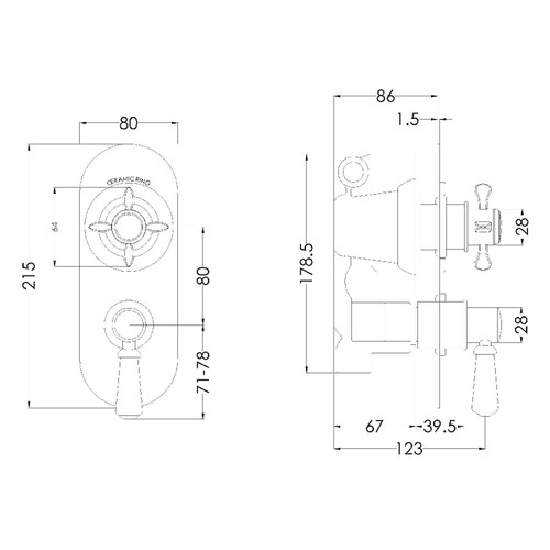 Nuie Selby Polished Chrome Traditional Twin Concealed Thermostatic Shower Valve - SELTW01 Dimensions