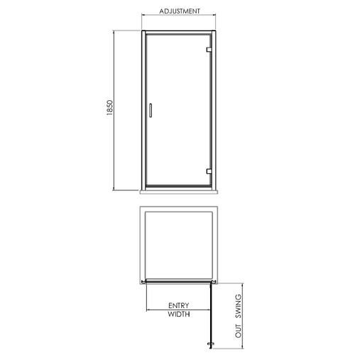Nuie Rene Satin Chrome 760mm Hinged Shower Door - SQHD76 Dimensions