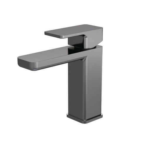 Nuie Windon Brushed Gunmetal Mono Basin Mixer Tap with Push Button Waste - WIN705 Front View