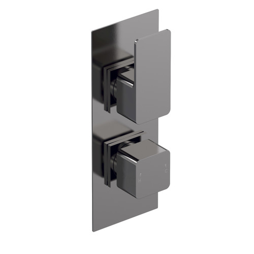 Nuie Windon Brushed Gunmetal Twin Concealed Thermostatic Shower Valve with Diverter - WIN7TW02 Front View