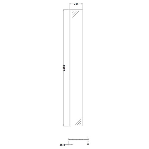 Nuie 215mm x 1850mm Wetroom Return Screen with Brushed Brass Fittings - WRSCBB025 Dimensions